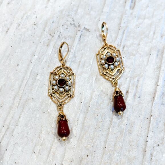 retro flower dangle earrings A72 - Picture 2 of 3